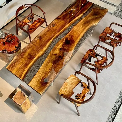Table à manger rivière Rhône, résine transparente — tables à manger epoxy