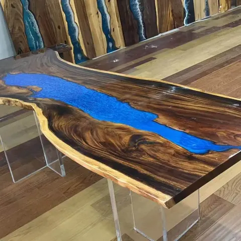 Table à manger rivière Thur, résine bleue — tables à manger epoxy