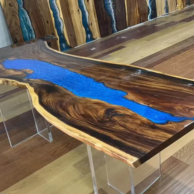 Table à manger rivière Thur, résine bleue — tables à manger epoxy