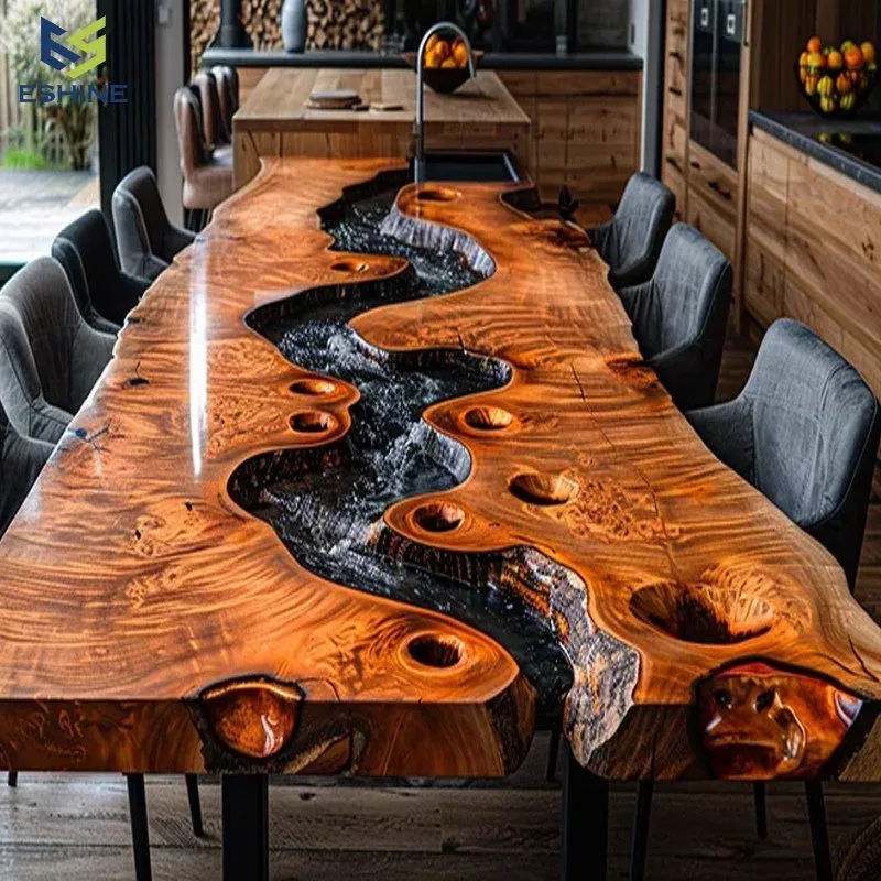 Table à manger rivière Turdine, résine noire — ATELIER RIVIÈRE, fabrication à la commande