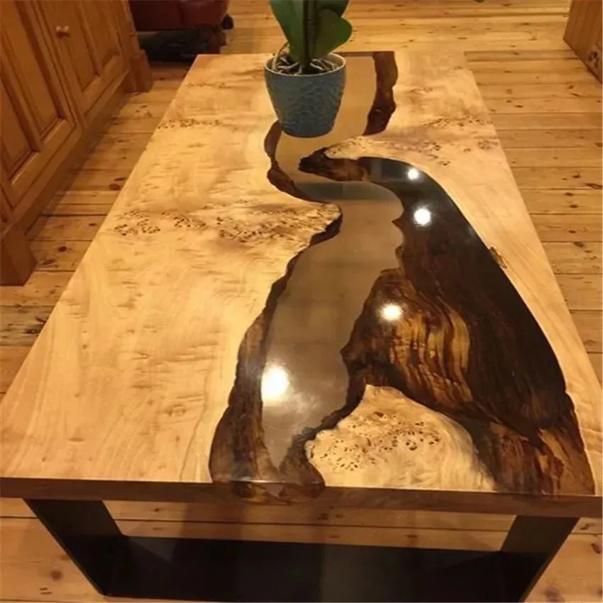Table à manger rivière Vendée, résine transparente — ATELIER RIVIÈRE, fabrication à la commande