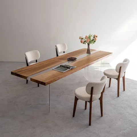 Table à manger rivière Vézère teinte chêne, résine noire — tables à manger epoxy