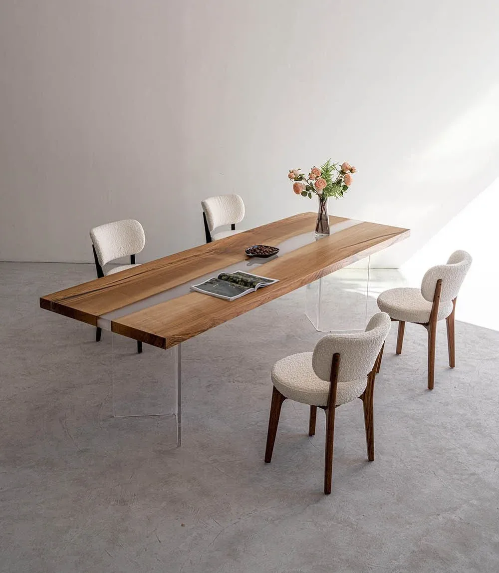 Table à manger rivière Vézère teinte chêne, résine noire — ATELIER RIVIÈRE, fabrication à la commande