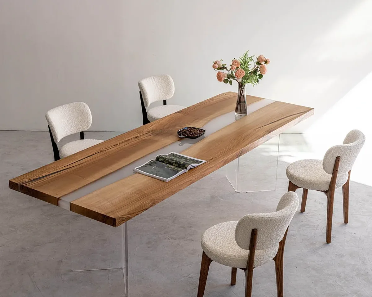 Table à manger rivière Vézère teinte chêne, résine noire, vue 2 sur 4