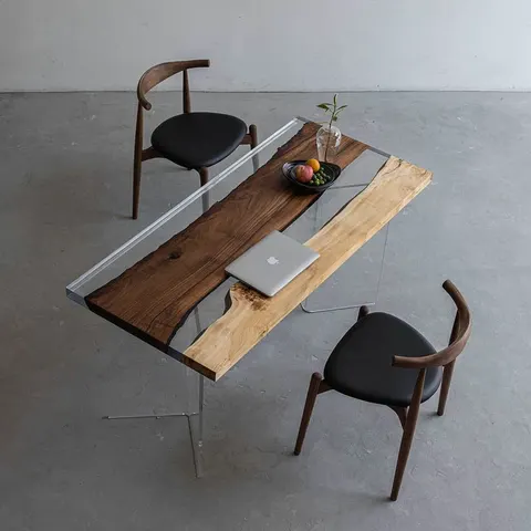 Table à manger rivière Vezouze, résine transparente — tables à manger epoxy