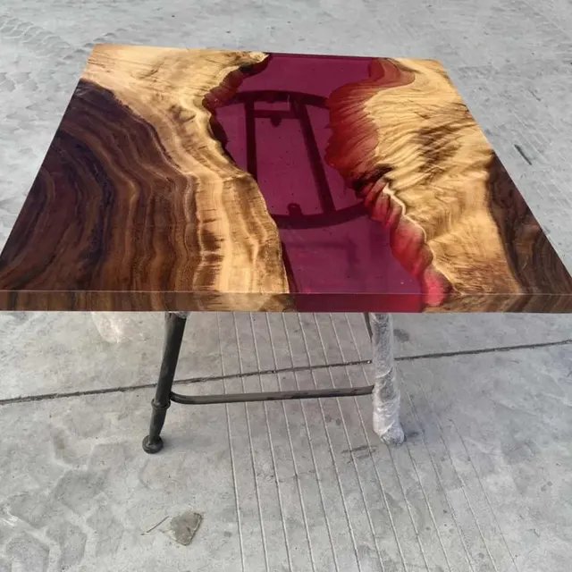 Table basse epoxy carrée Alagnon, résine colorée — tables basses