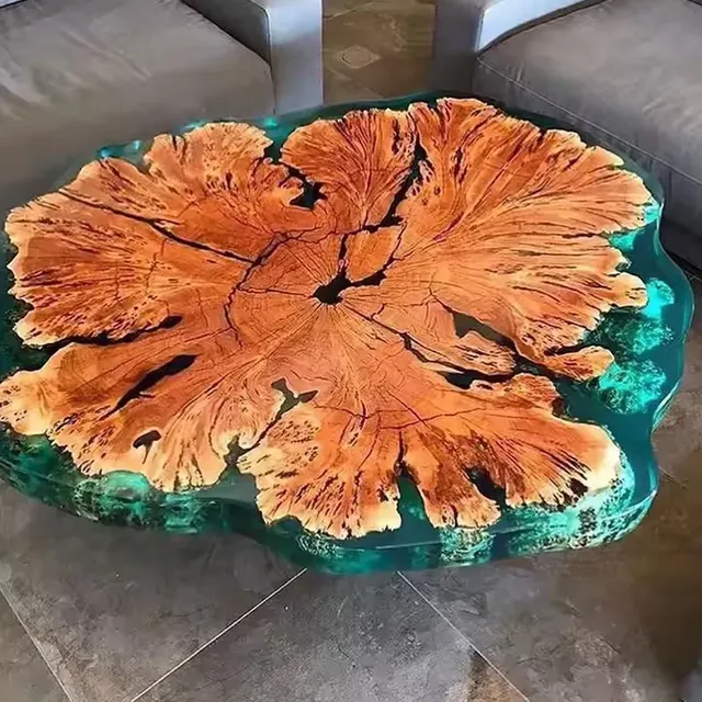 Table basse epoxy de forme libre Auron, résine verte — tables basses