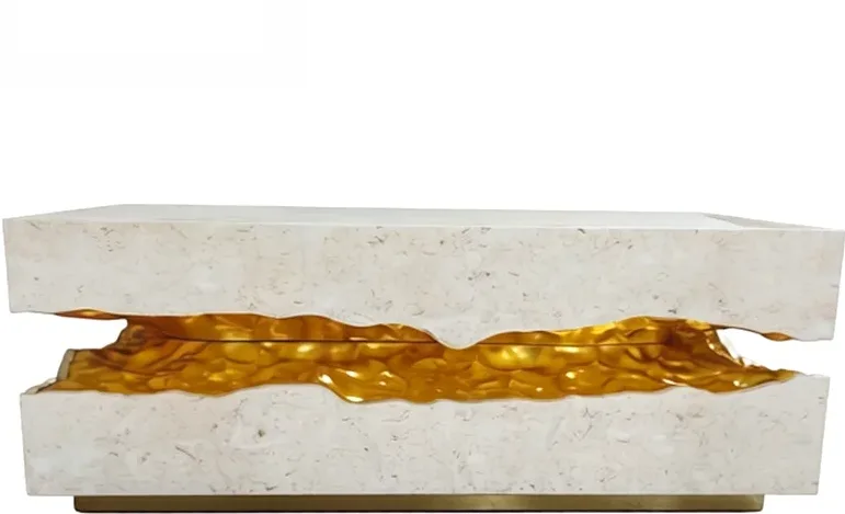 Table basse rivière en pierre Cher, résine ambre, vue 6 sur 7