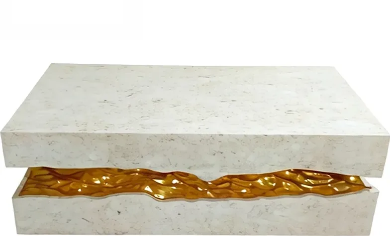 Table basse rivière en pierre Cher, résine ambre, vue 7 sur 7