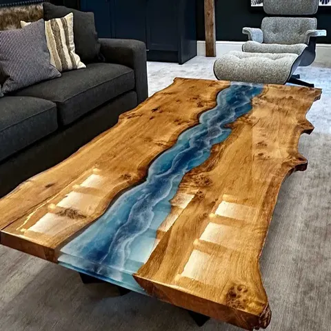 Table basse rivière Orb, résine bleue — tables basses