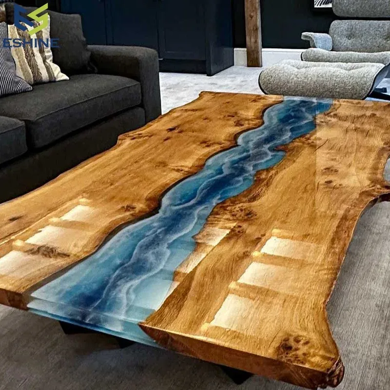Table basse rivière Orb, résine bleue, vue 2 sur 2