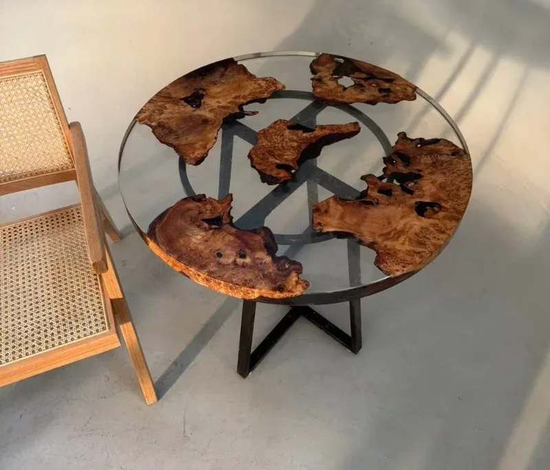 Table d'appoint epoxy ronde Ellé, résine transparente — ATELIER RIVIÈRE, fabrication à la commande