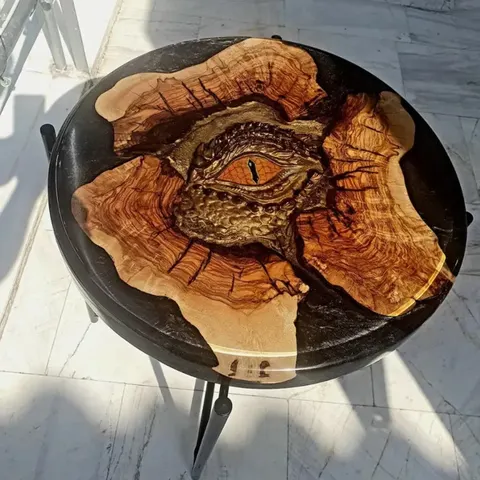 Table d'appoint epoxy ronde Layon, résine noire — tables d'appoint et consoles