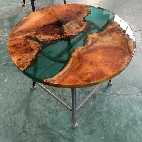 Table d'appoint epoxy ronde Lys, résine verte — tables d'appoint et consoles