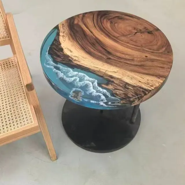 Table d'appoint océan ronde Touques, résine bleue — tables d'appoint et consoles